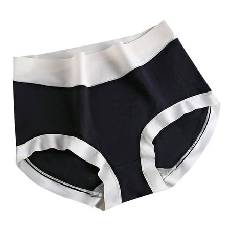 Diufon Cotton Briefs for Women Patchwork Stretch Waisted Panties Bow Solid Color Comfy Underwear Panty (Large  Black)