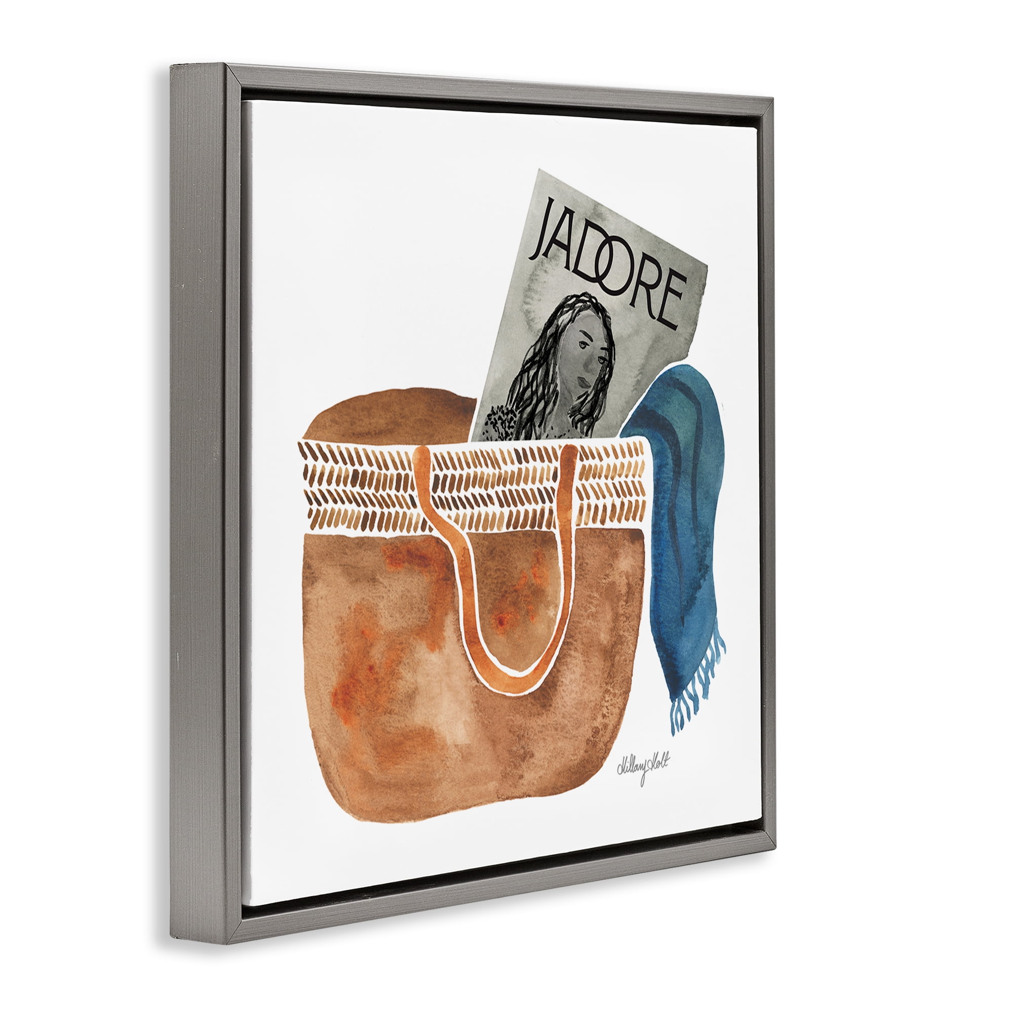 Stupell Industries Tote & Fashion Magazine Gray Framed Floater Canvas Wall Art, design by Hillary Holt