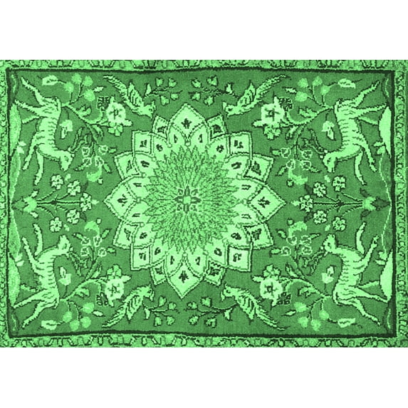 Ahgly Company Machine Washable Indoor Rectangle Animal Emerald Green Traditional Area Rugs, 6' x 9'