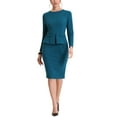 thumbnail image 1 of INSPIRE CHIC Robe Moulante à Basque pour Femme Col Ras du Cou Manches Longues Taille Haute Midi Fourreau Robe de Travail Bleu Lac S, 1 of 6