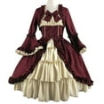 thumbnail image 2 of Fesfesfes Clearance Women Vintage Gothic Court Square Collar Patchwork Bow Long Sleeve Dress, 2 of 4