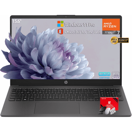HP 255 G10 Business Laptop, 15.6" FHD Display, AMD Ryzen 7 7730U, 16GB DDR4 RAM, 512GB PCIe SSD, Numeric Keypad, Wi-Fi 6, Webcam, Win 11 Pro, Black
