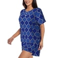 thumbnail image 2 of "Wukai Blue Gold Grid Lantern Shapes Women's Pajama Set - Short-Sleeve Top and Shorts with Elastic Waistband and Pockets for Loungewear, Yoga, and Casual Wear-4X-Large, 2 of 8