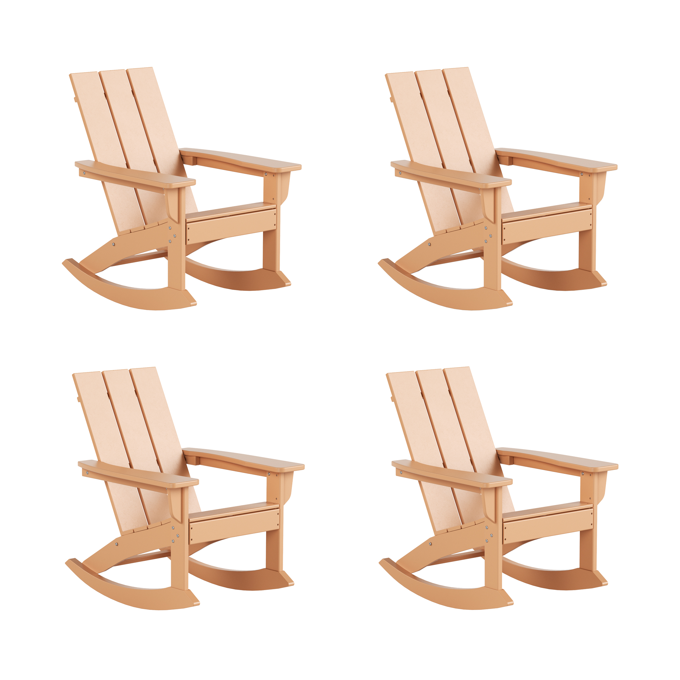 WestinTrends Ashore Patio Rocking Chairs Set of 4, All Weather Poly Lumber Plank Adirondack Rocker Chair, Modern Farmhouse Outdoor Rocking Chairs for Porch Garden Backyard and Indoor, Teak - image 1 of 7