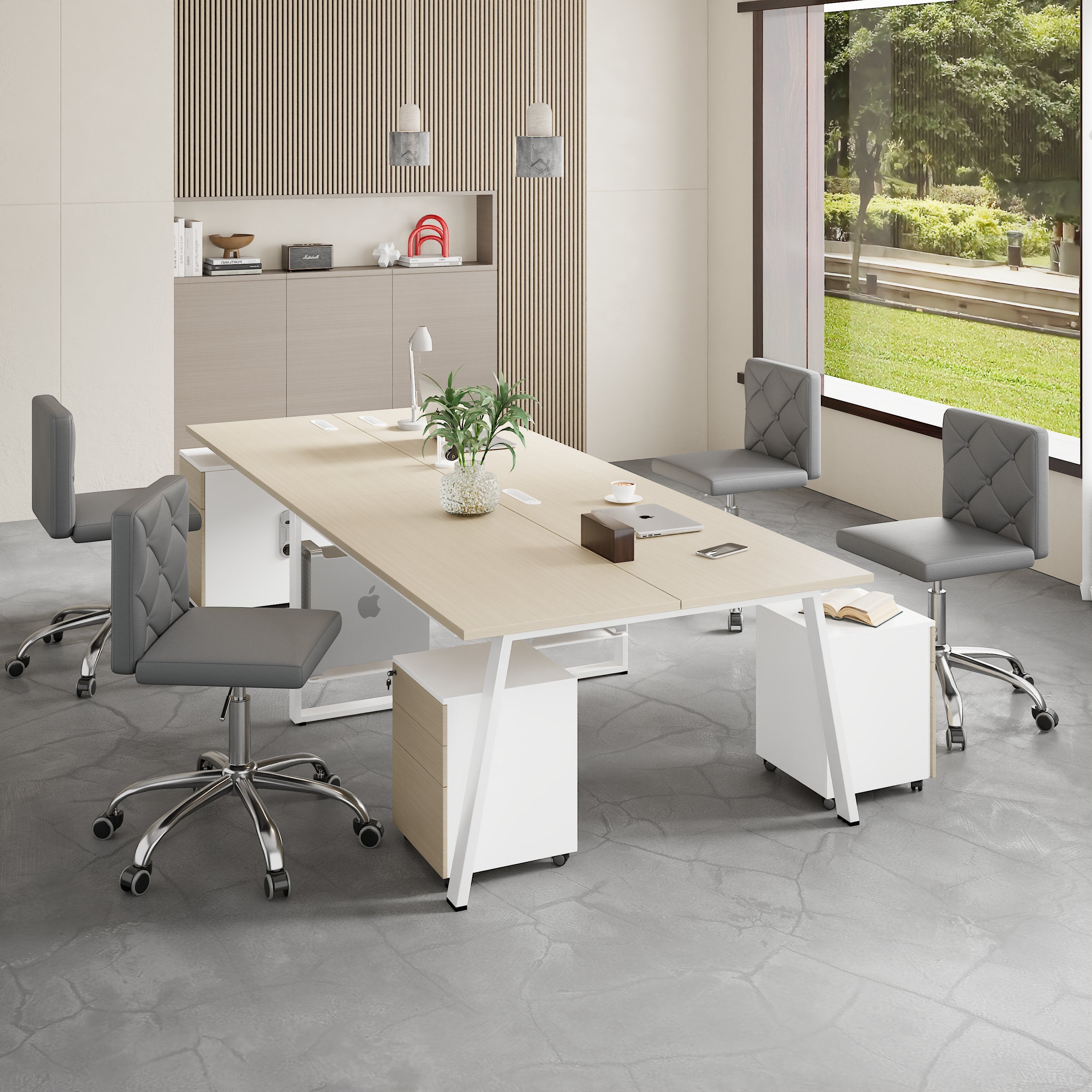 VECELO PU Leather Armless Office Chair with Wide Seat, Adjustable Height Mid-Back Task Chair, 360° Rolling Swivel Vanity Chair for Home Office,Grey