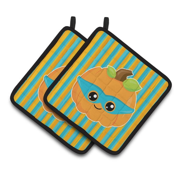 Caroline's Treasures Halloween Pumpkin Superhero Pair of Pot Holders