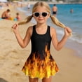 thumbnail image 3 of COEQINE Girls One Piece Swimsuit with Skirt Sleeveless Cute Skirted Bathing Suit Hawaiian Swimwear for Kids 3-4 Years, Summer Swim Dress for Water Play, Fire Flame Black, 3 of 8