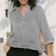 thumbnail image 5 of Oversized Tshirts for Women, Pocket Solid Color V Neck Cotton Long Sleeved Loose Casual Shirt, Gray XL, 5 of 5
