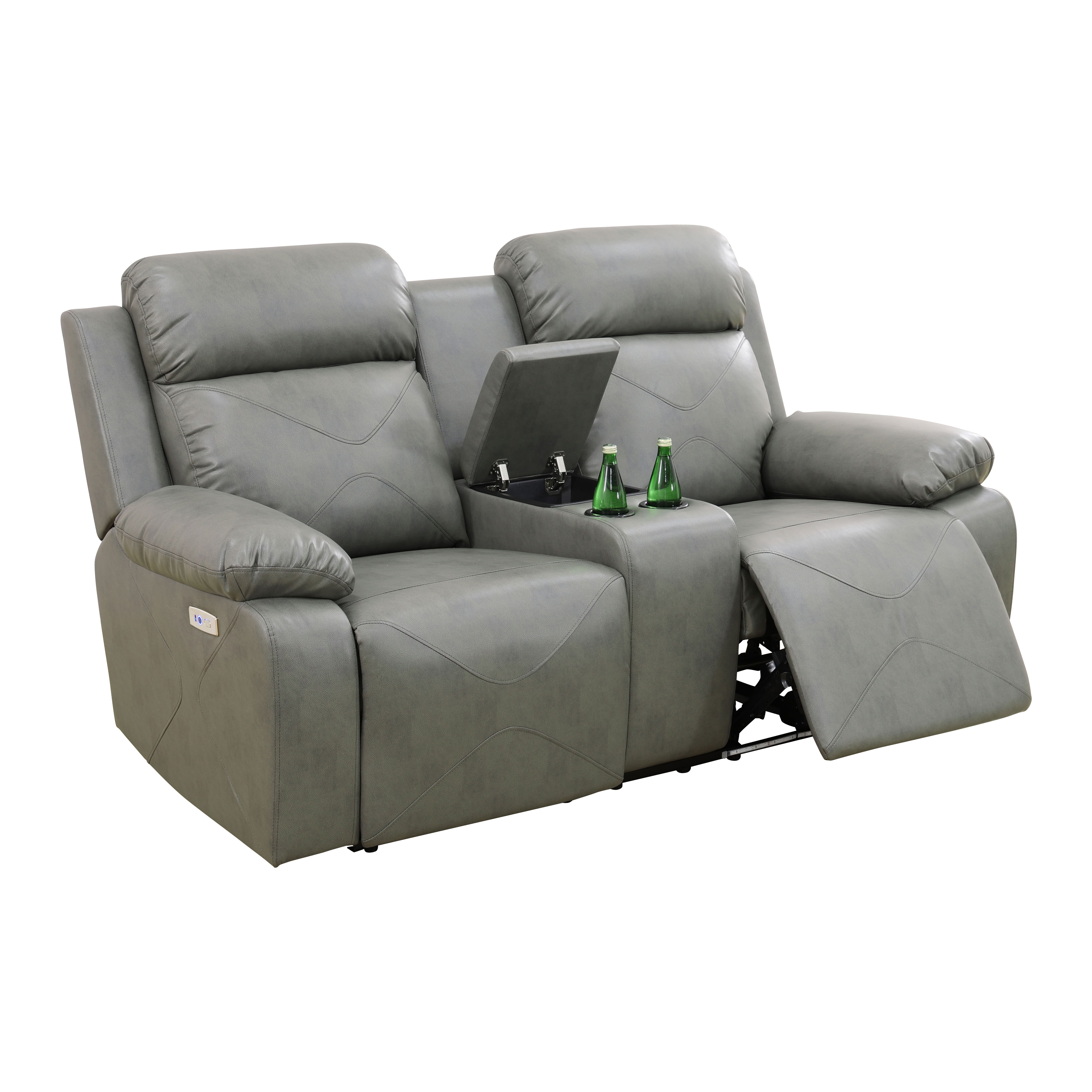 MAYEERTY 2-Seater Recliner Loveseat, Breathable Leather Loveseat Sofa with LED Lights & Storage for Apartment Living Room