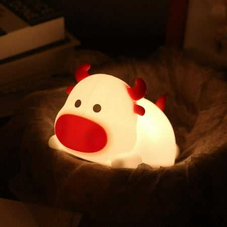 

Portable Cute Cow Silicone LED Night Lamp USB Rechargeable Children Night Light with Warm White & 7-Color Breathing Modes Touch Sensor Control Christmas Gifts for Baby Kids Adults