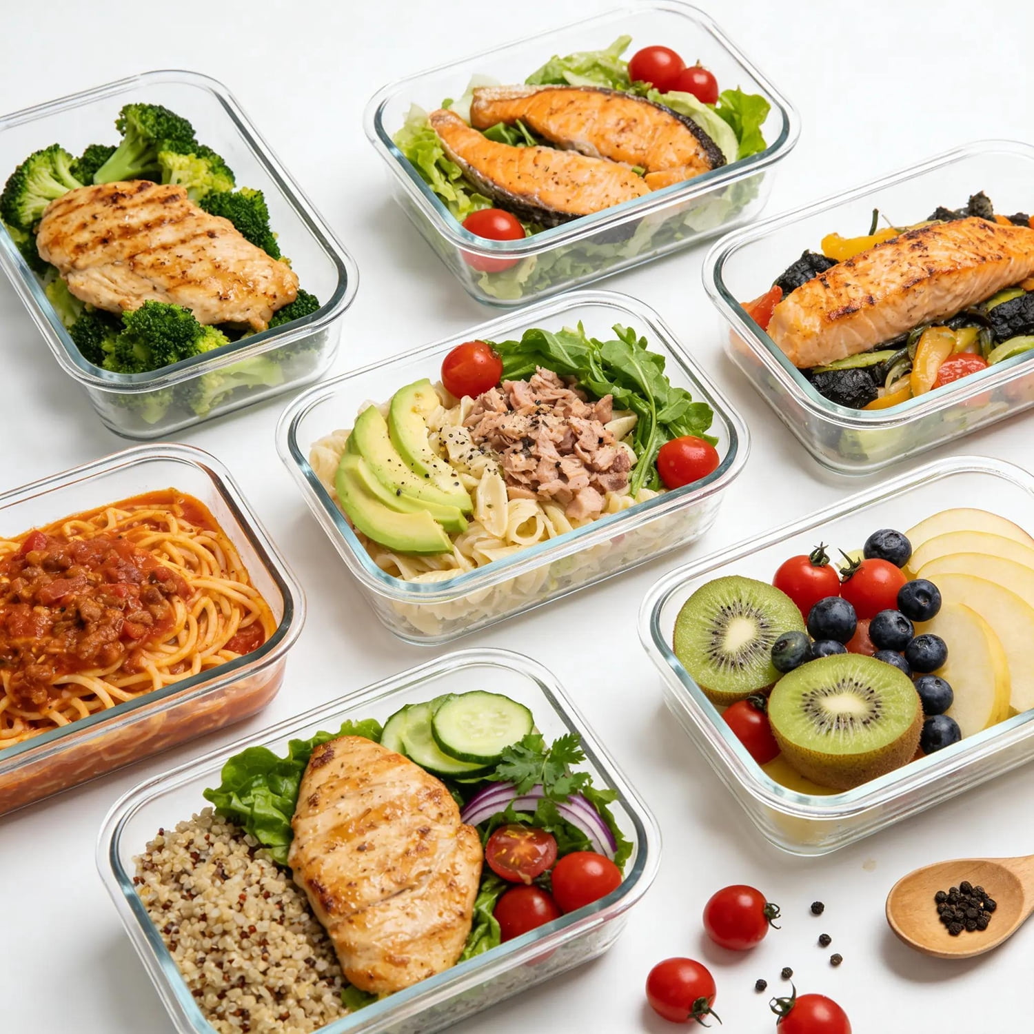 20 Pcs Glass Food Storage Containers with Lids 22oz, 1 & 2 Compartment Glass Airtight Meal Prep Containers with Sauce Containers(10 Containers & 10 Lids), Oven & Freezer Safe, Leak Proof, Grey