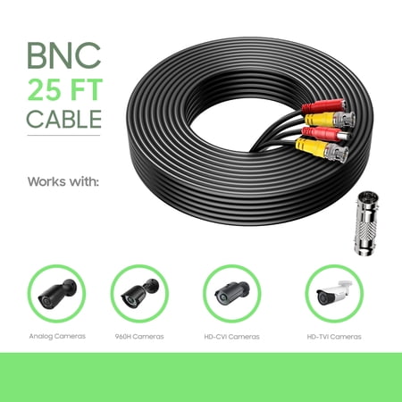 CJP-Geek 25FT All-in-One Video Security Camera Cable BNC BNC Cable Easy Assembly Replacement For 1080p/720p AHD/TVI/CVI/Analog/CVBS Surveillance CCTV DVR System