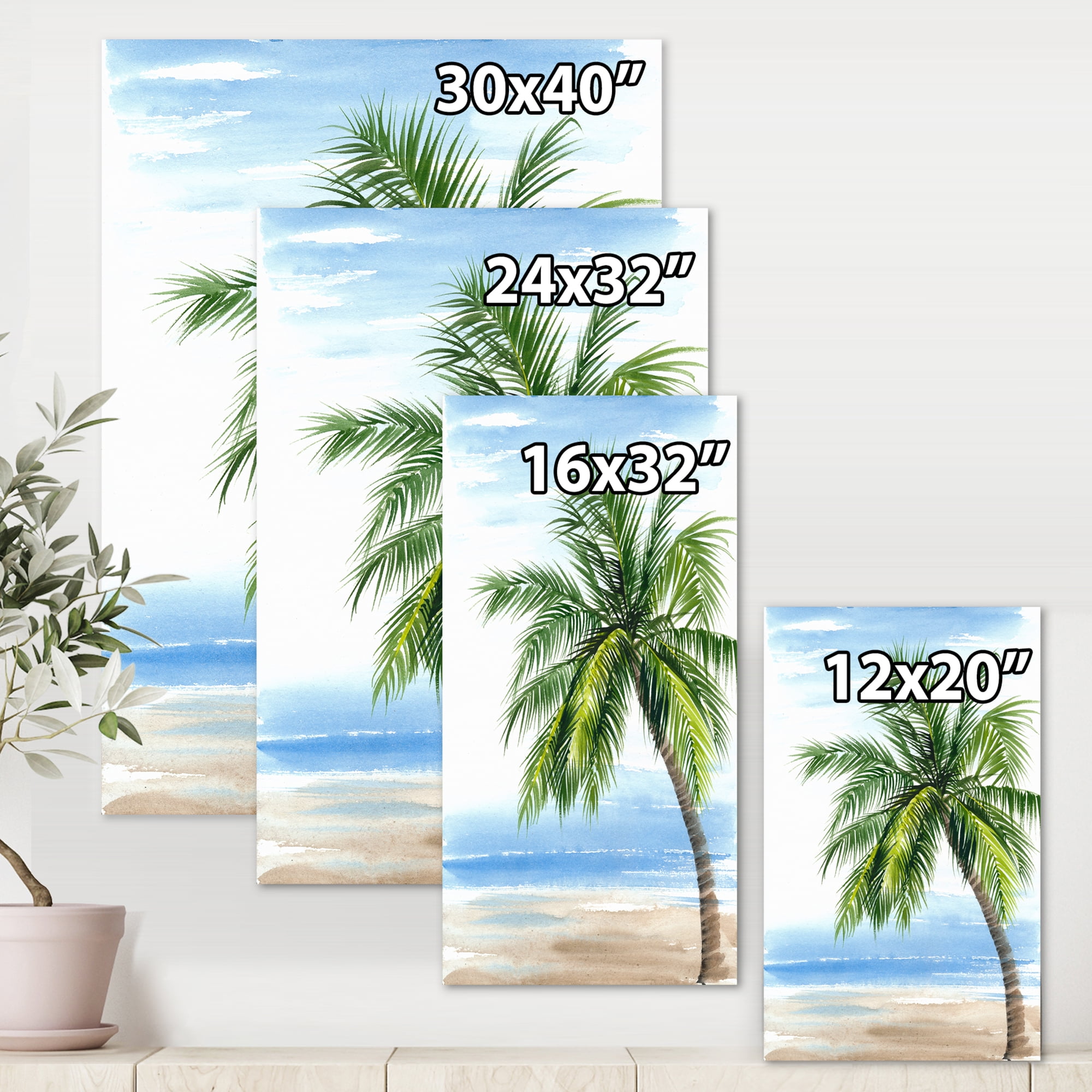 Designart ' Palm Tree At The Beach ' Nautical & Coastal Canvas Wall Art Print