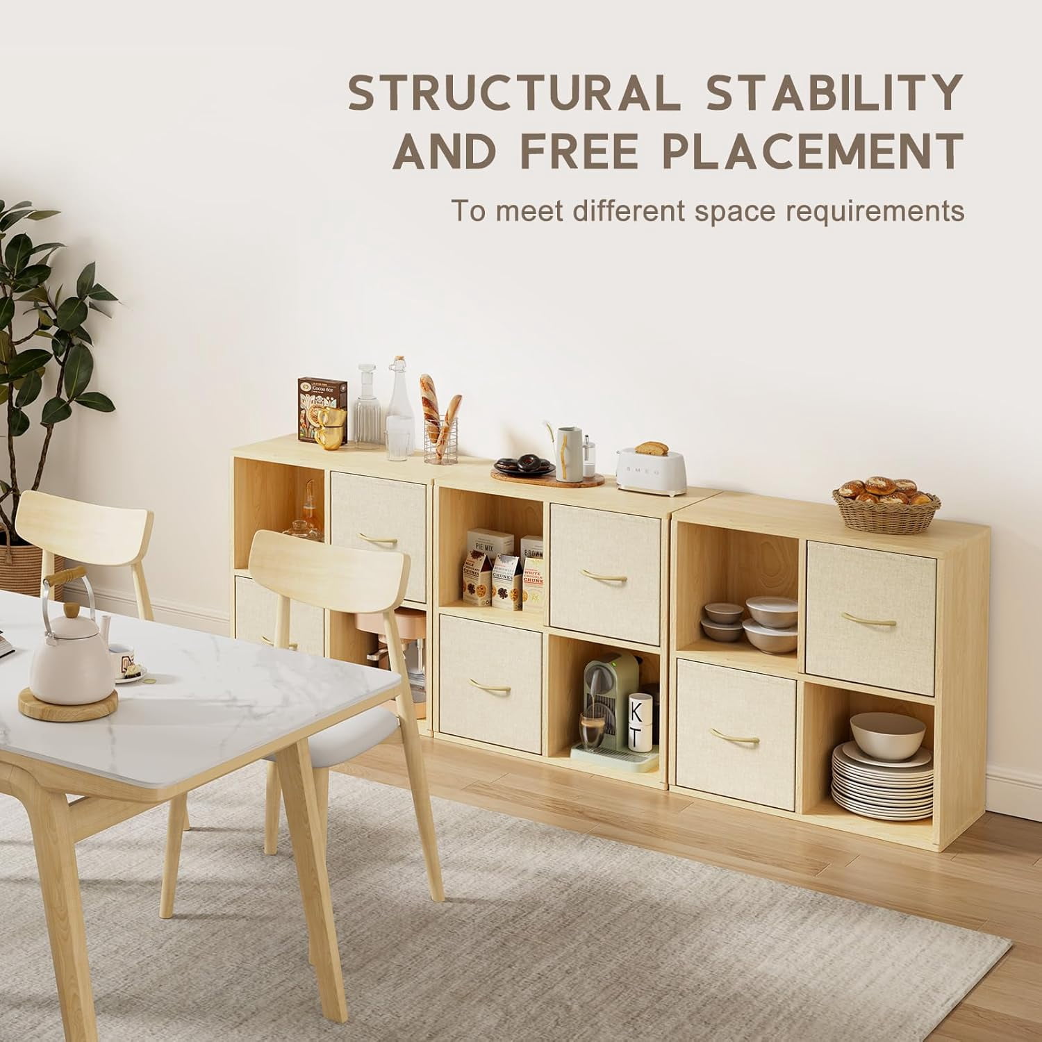 4 Cube Storage Organizer - Solid Wood Bookshelf with 2 Storage Bins, Cube Shelf with 2 Removable Back Panels, Vertical or Horizontal Bookcase, Open Book Shelf for Bedroom, Living Room, Office