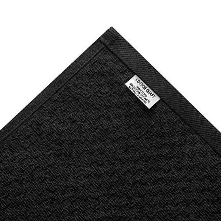 Cotton Craft - 8 Pack - Euro Cafe Waffle Weave Terry Kitchen Towels - 16x28  Inches -Black - 400 GSM quality - 100% Ringspun 2 Ply Cotton - Highly