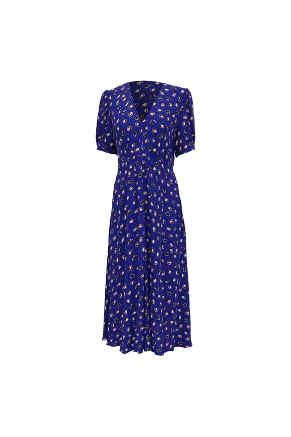 Pre-Owned Diane Von Furstenberg Sammie Printed Midi Dress in Blue Viscose