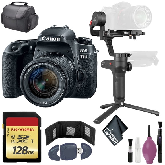 Canon EOS 77D Appareil Photo Reflex Numérique avec Objectif 18-55mm f/4-5.6 IS STM - Stabilisateur Portatif Zhiyun-Tech WEEBILL LAB - Carte Mémoire 128 Go - Étui - Kit de Nettoyage + Plus