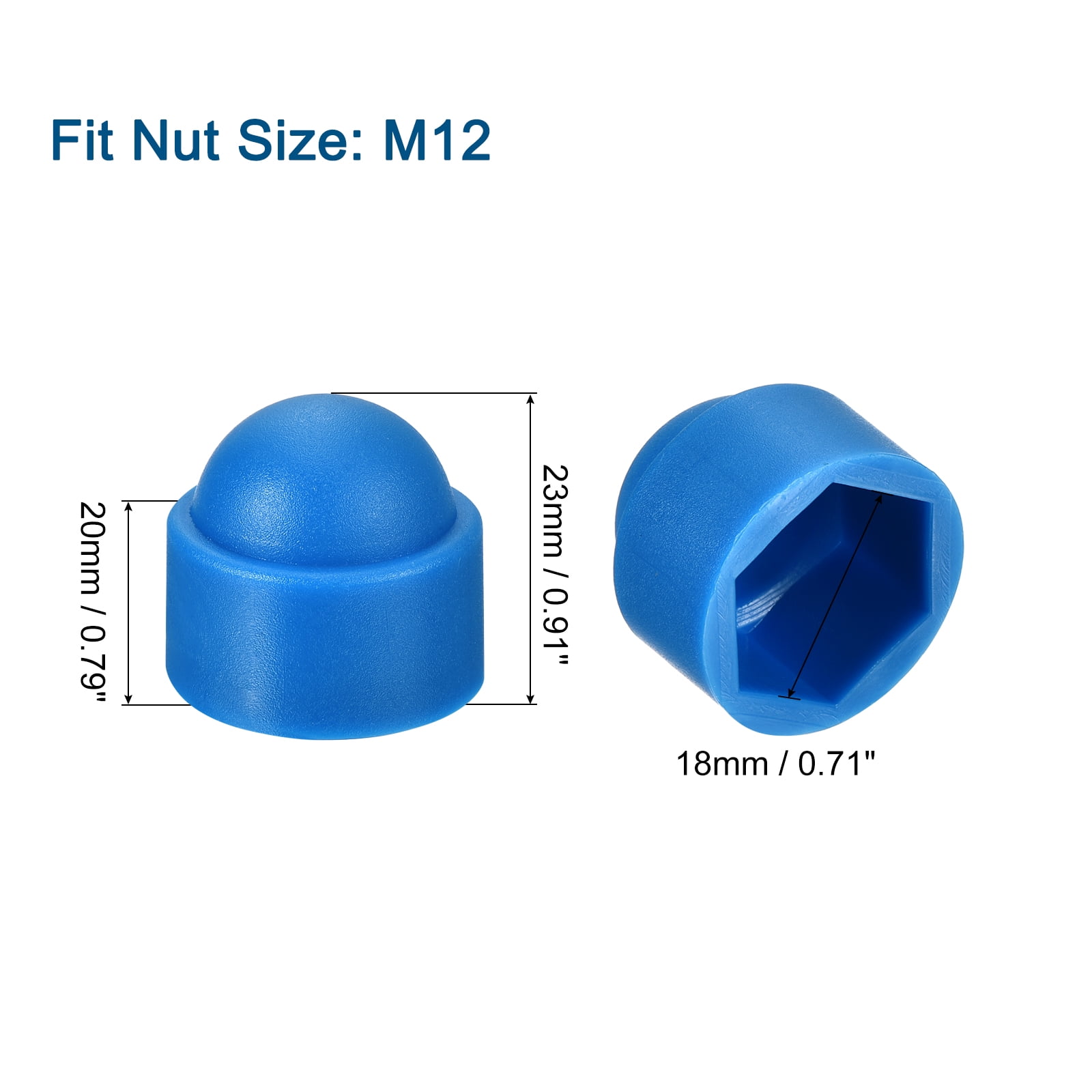 Uxcell 150pack Hex Nut Cover, M12 Blue Plastic Dome Nut Protection Cap Hex Bolt Nut Covers for Hexagon Screws, Bolts