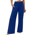 thumbnail image 5 of Women Palazzo Pants Summer Flowy Wide Leg High Waist Lounge Trousers with Pockets 2026 Casual Beach Vacation Royal Blue M, 5 of 10