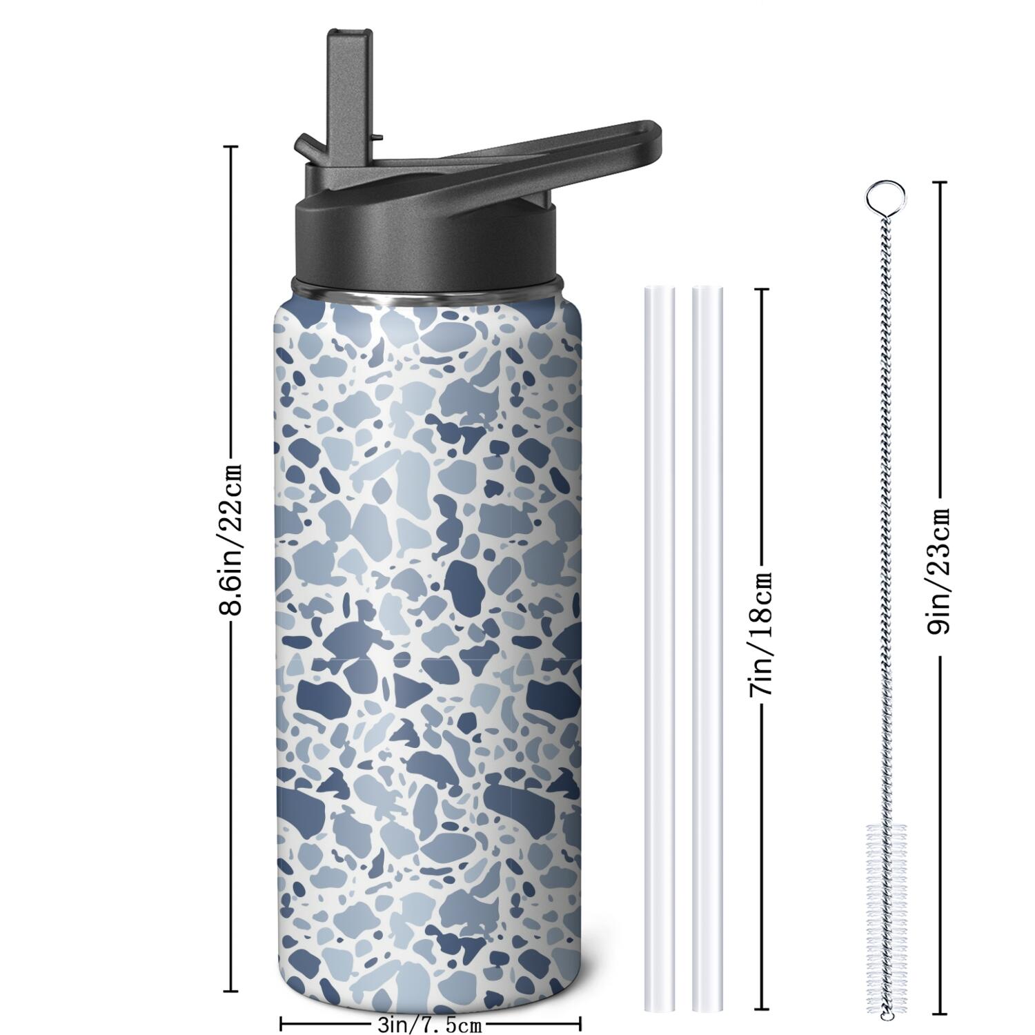 Camouflage Insulated Stainless Steel Water Bottle with Straw & Cleaning Brush – 18/32/40 Oz | Leakproof, BPA-Free, 304 Stainless Steel, Wide Mouth, Travel Mug for Car, Gym, Office