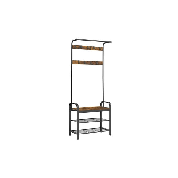 VASAGLE Coat Rack, Hall Tree with Shoe Bench for Entryway, Entryway Bench with Coat Rack, 4-in-1, Rustic Brown and Black