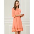 thumbnail image 4 of Vestido Corto de Gasa con Volantes y Manga 3/4 para Mujer Salmón L Allegra K, 4 of 6