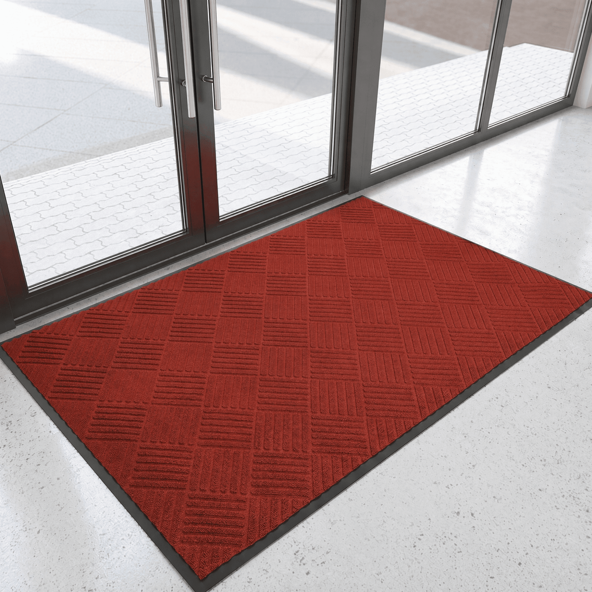 OVYEOFR 3' x 5' Red Doormat, Non-Slip Front Door Mat for Indoor Outdoor Entrance Rug