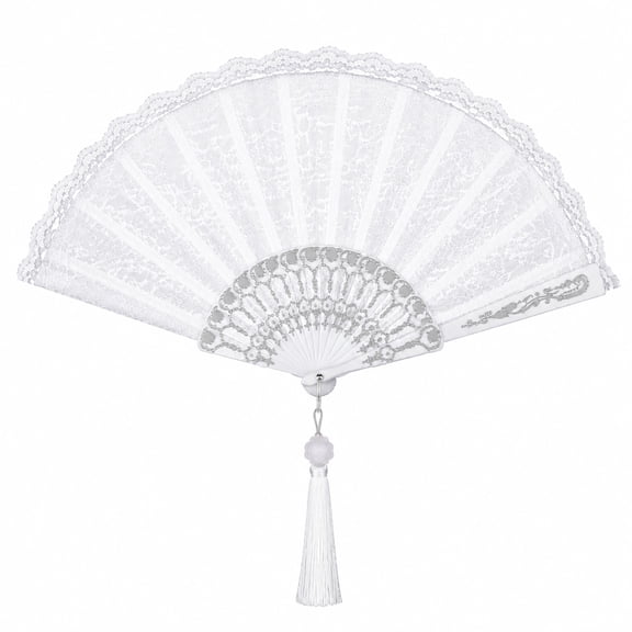Lace Folding Hand Fan with Tassel, Vintage Handheld Fan, Hollow Cutout Decorative Fan, Lightweight Photoshoot Prop Fan, Retro Fashion Ornament for Wedding Ceremony, Themed Party Decoration