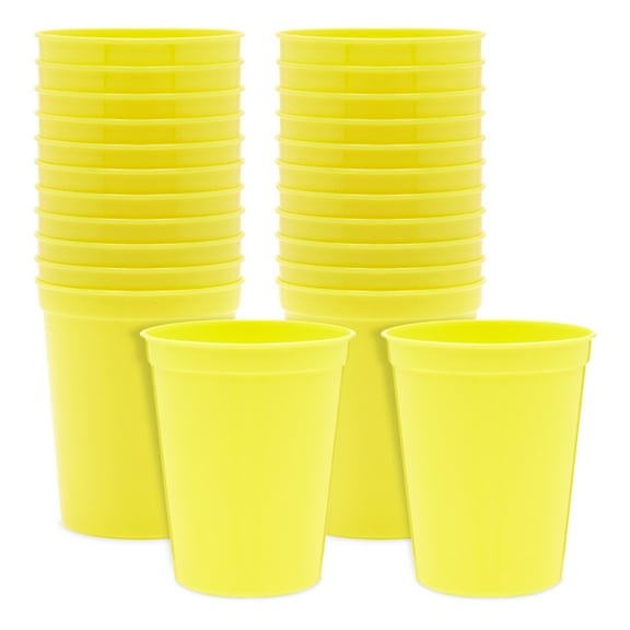 BLUE PANDA Yellow Cups - Stadium Style, 16 Oz, Pack of 25 - Reusable Plastic Party Cups