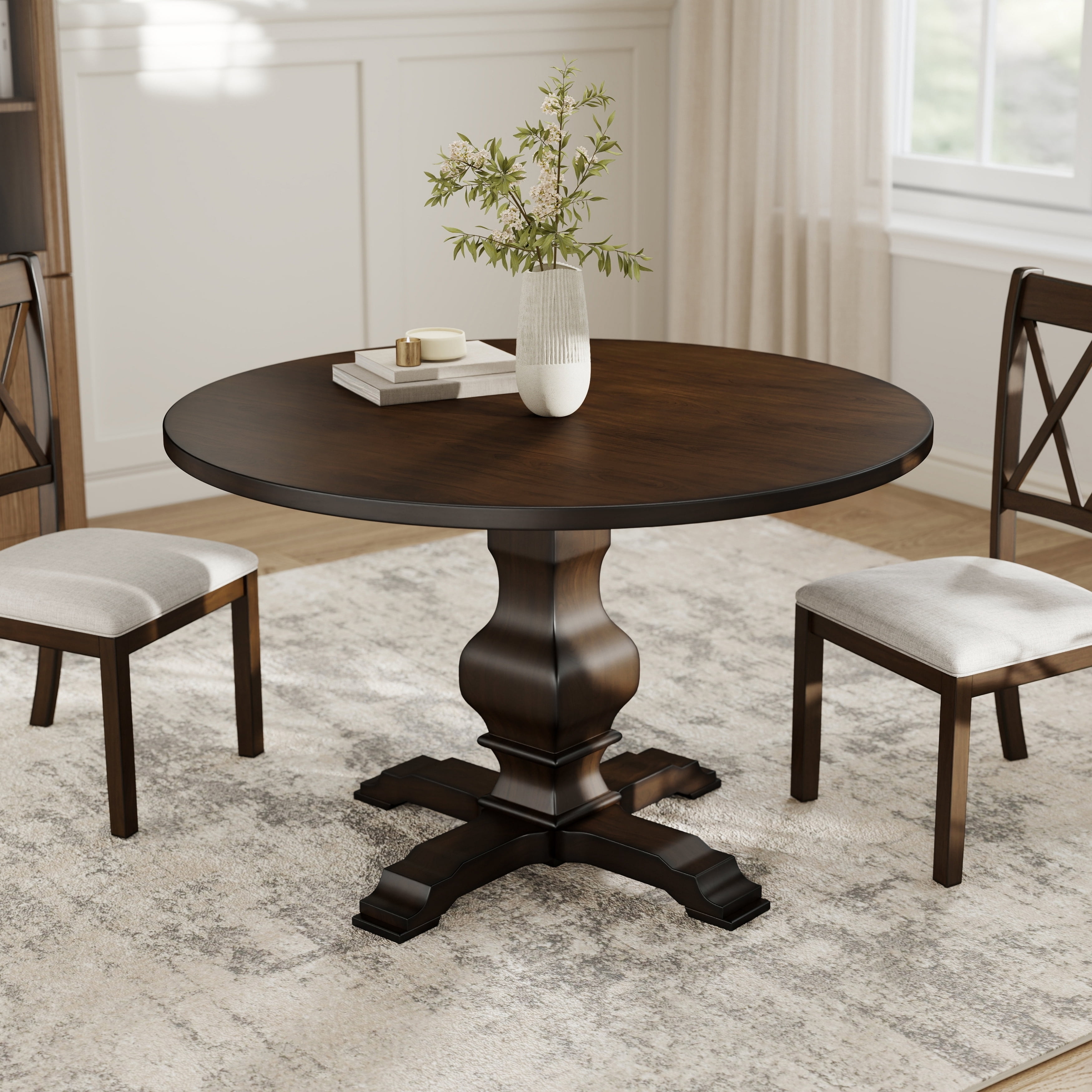 Roundhill Furniture Havre Pedestal Base Round Dining Table, Espresso