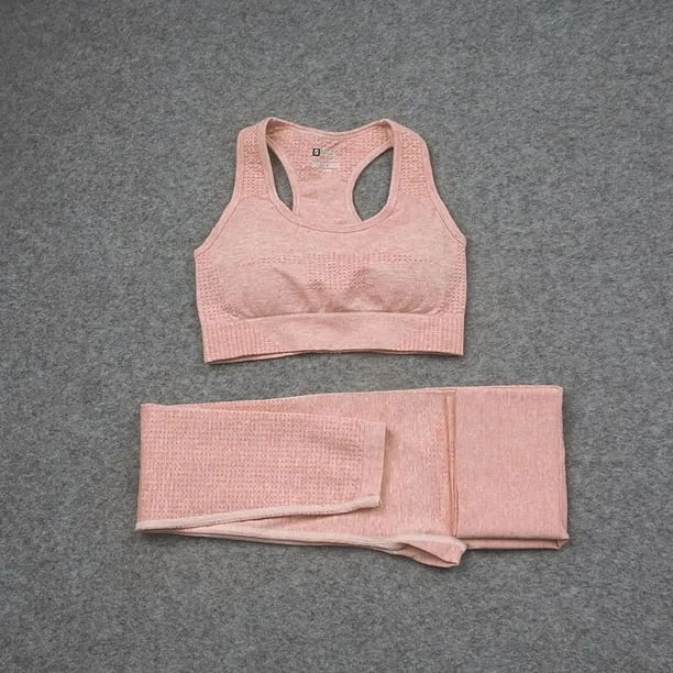 Conjunto de dos piezas de mallas y Top corto para mujer, conjuntos de ropa de Yoga, trajes de entrenamiento sin costuras de cintura alta, trajes de entrenamiento para Fitness, ropa de gimnasio