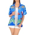 thumbnail image 2 of HAPPY BAY Women's Short-Sleeve Summer Blouses Fashion Beach Bohemian Party Vacation Relaxed Fit Button Down Hawaiian Shirt M Fuscia, Blue Flamingo, 2 of 5