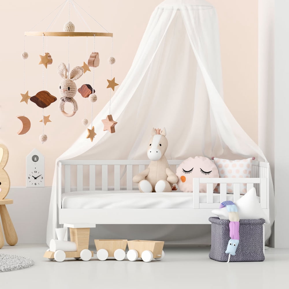 Baby Crib Mobile with Wooden Wind Chimes – Crochet Star, Moon & Cloud Hanging Bed Bell for Newborn Sleep, Sensory Development & Nursery Decoration