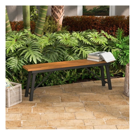 Folding Picnic Bench Set - Acacia Wood Outdoor Dining Benches - Camping, BBQ, Patio Furniture - Rectangular, 2-Pack