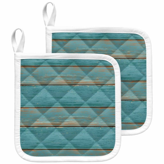 Teal Wood Grain Pot Holders for Kitchen Heatproof Potholder, 2 Pack Farmhouse Vintage Wooden Rustic Hot Pads Multipurpose Oven Pads Cloth Potholders Trivet for Cooking and Baking