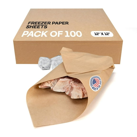 IDL Packaging Brown Freezer Paper Sheets 12" x 12", Pack of 100 - USA-Made Paper Sheets for Long-Term Food Freezing