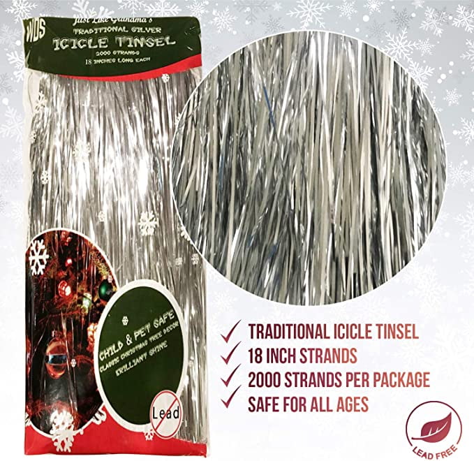 2000 Tinsel Icicles Strands For Christmas Tree - Silver Garland Decor ...