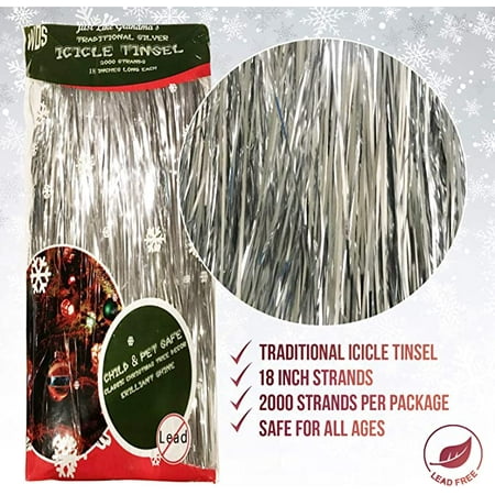 2000 Tinsel Icicles Strands for Christmas Tree - Silver Garland Decor