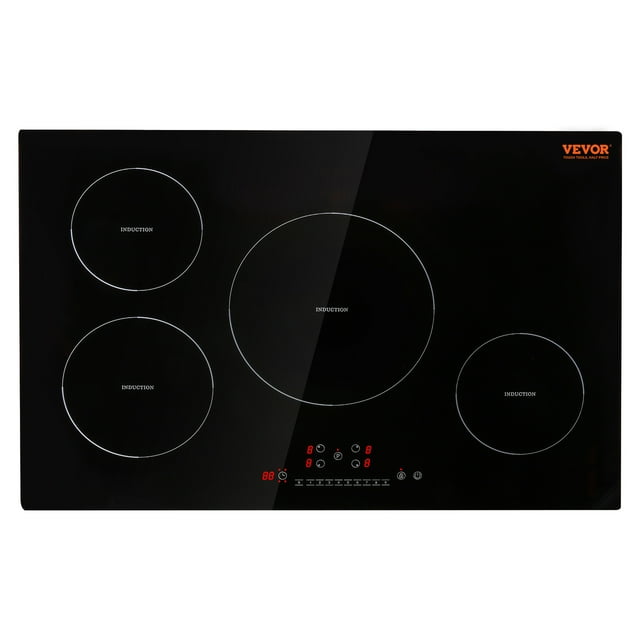 VEVOR Electric Cooktop, 4 Burners, 30'' Induction Stove Top, Built-in Magnetic Cooktop 7500W, 9 Heating Level Multifunctional Burner, LED Touch Screen w/ Child Lock & Over-Temperature Protection