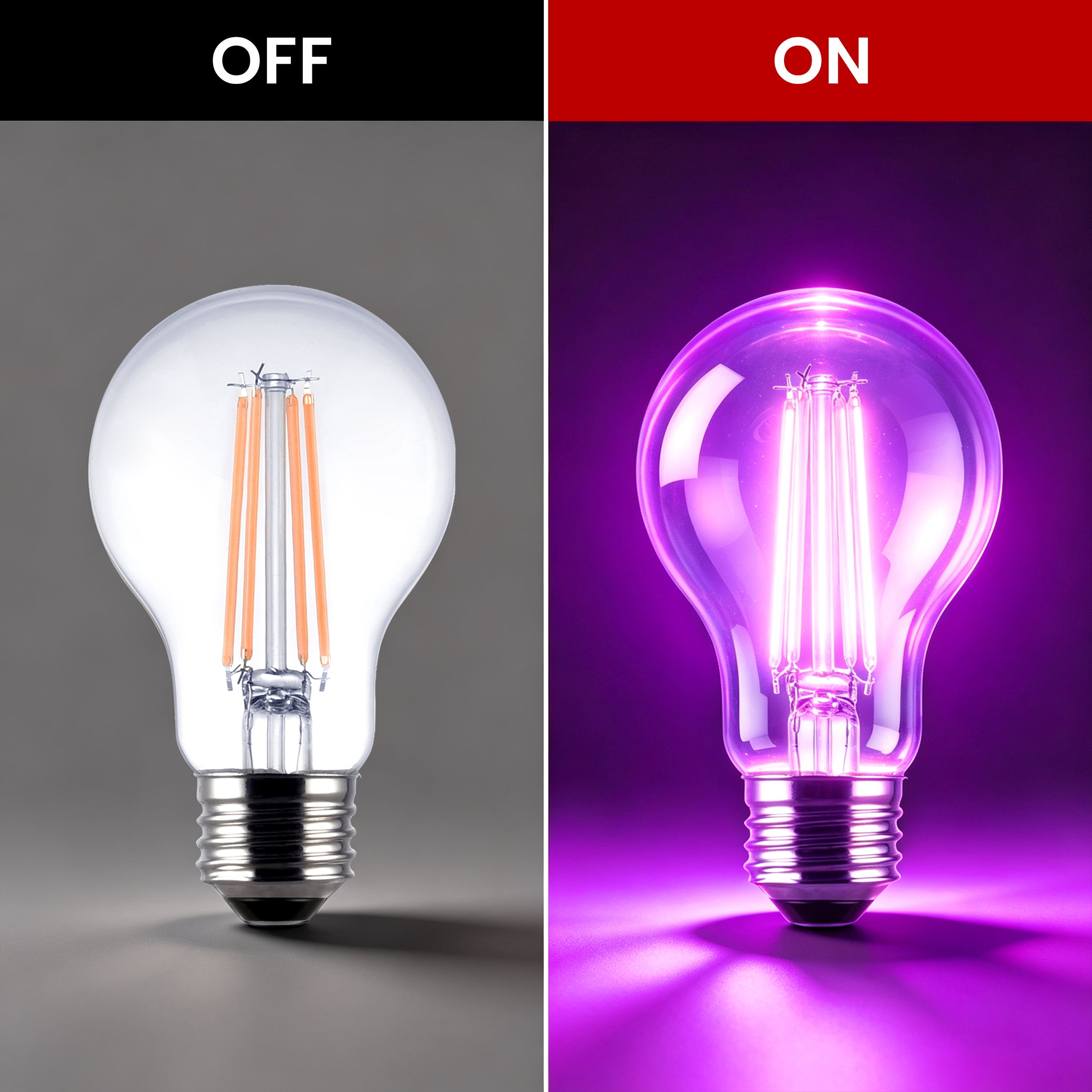 Great Value LED Violet Color Light Bulb, A19, E26 Medium Base, 7.5 Watts, Non-Dimmable, 2-Pack