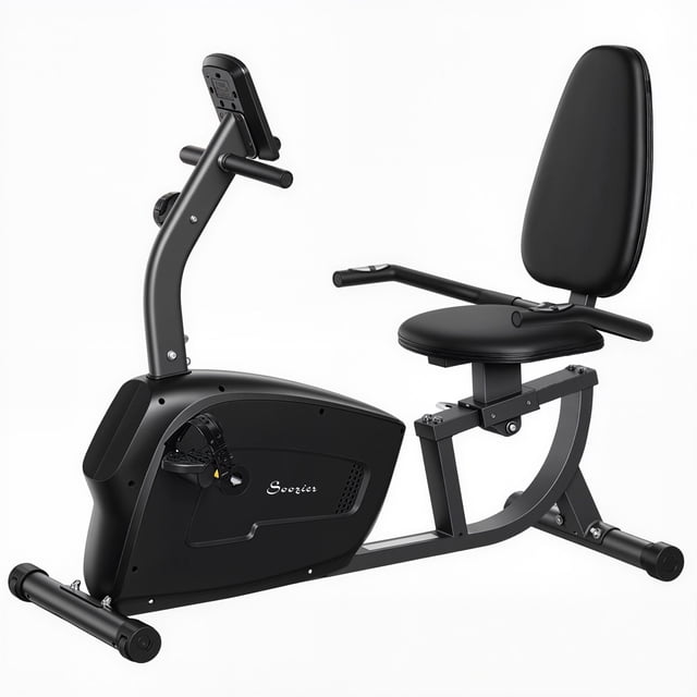 Soozier Black Recumbent Exercise Bike – 8-Level Magnetic Resistance, LCD Monitor & Adjustable Seat for Home Cardio Workouts