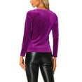 thumbnail image 3 of INSPIRE CHIC Women's Sweetheart Neck Long Sleeve Pleated Front Velvet Blouse M Purple, 3 of 5