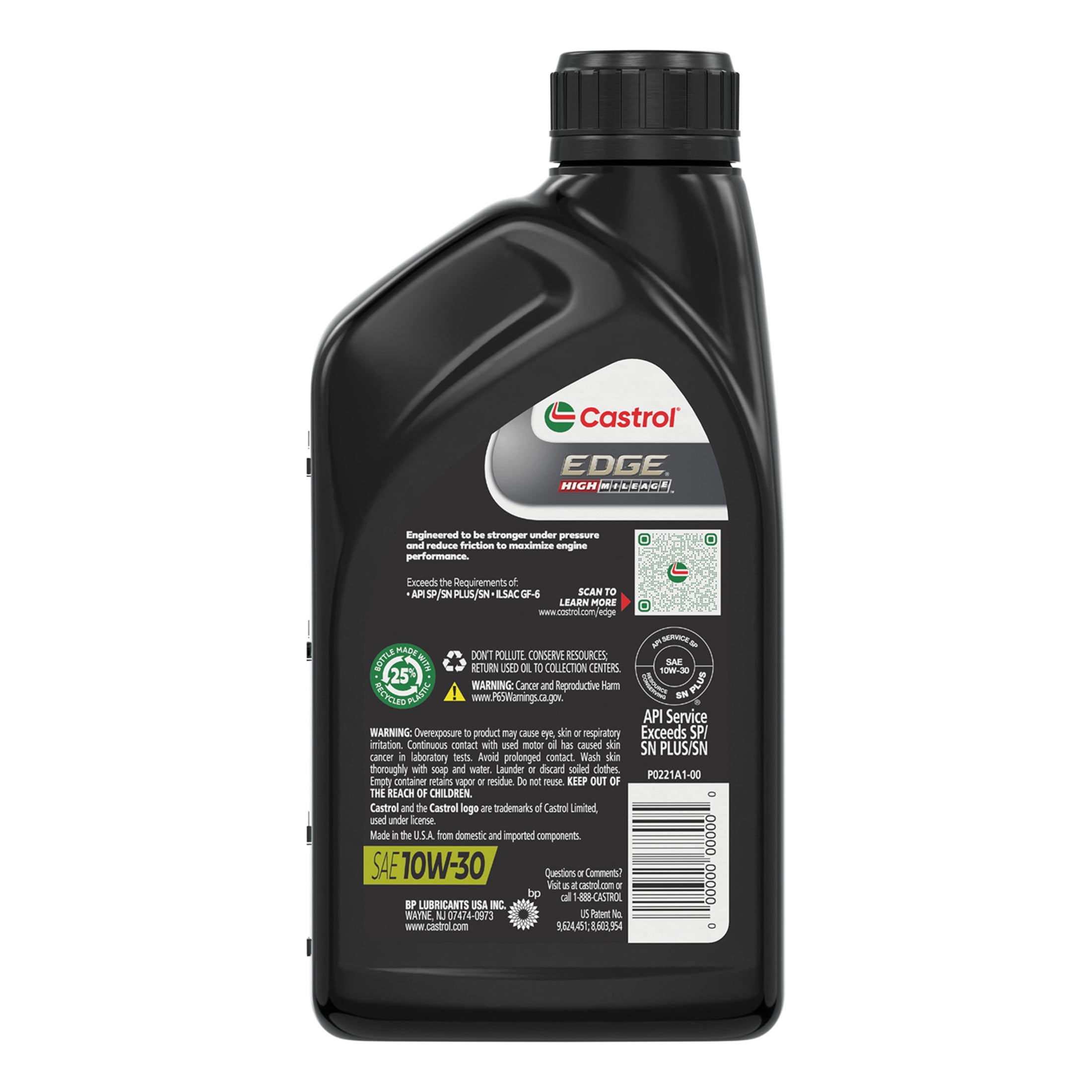 (2 pack) Castrol EDGE High Mileage 10W-30 Advanced Full Synthetic Motor Oil, 1 Quart