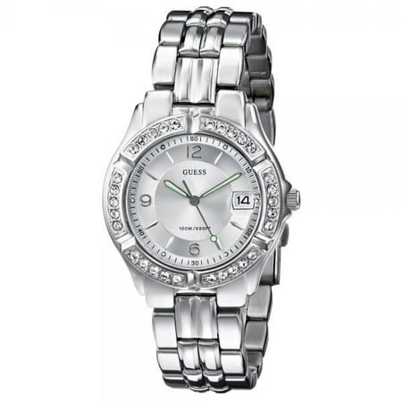 GUESS Women's G75511M Mid-Size Sporty Chic Crystal-Accented Silver-Tone Watch