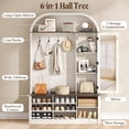 thumbnail image 2 of Arched Hall Tree with Shoe Storage & Mirror, 6-in-1 Entryway Bench with Coat Rack Hooks & Cabinet, Tall Mudroom Organizer Coat Stand for Entryway, Hallway, Living Room, Wash White, 2 of 10