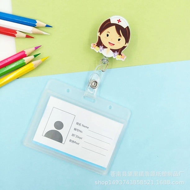 Cordón para etiqueta de pecho, lindo juego de tarjetas impermeables de dibujos animados, hebilla telescópica fácil de tirar, juego de tarjetas de identificación para el pecho de enfermera de