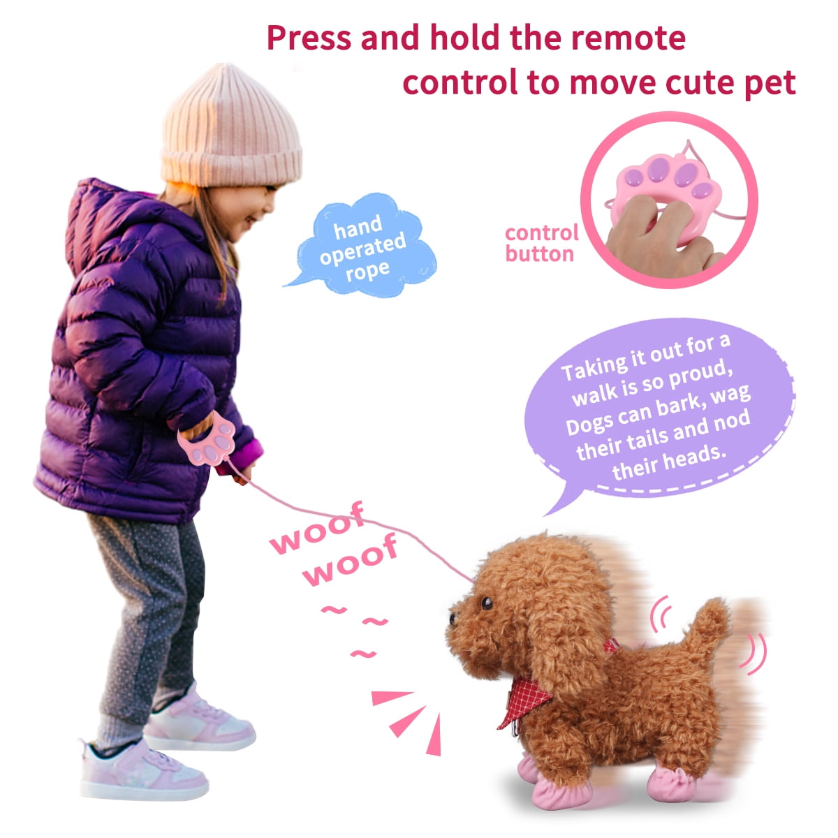 JEEXI Walking Barking Toy Dog with Remote Control Leash, 10 Plush Puppy  Electronic Interactive Toys for Kids, Shake Tail, Pretend Realistic Stuffed Animal  Dog Age 2 3 4 5+ Years Old Best Gift 