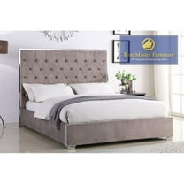 Best Master Natasha Furniture Eastern King Velvet Platform Bed, Light Grey