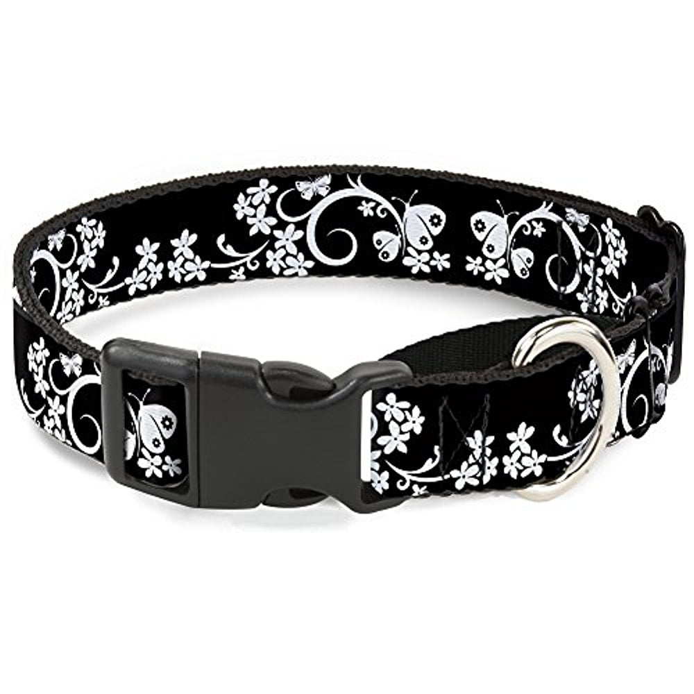 Buckle-Down Butterfly Garden2 Black White Martingale Dog Collar