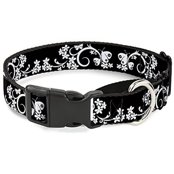 buckle-down butterfly garden2 black white martingale dog collar